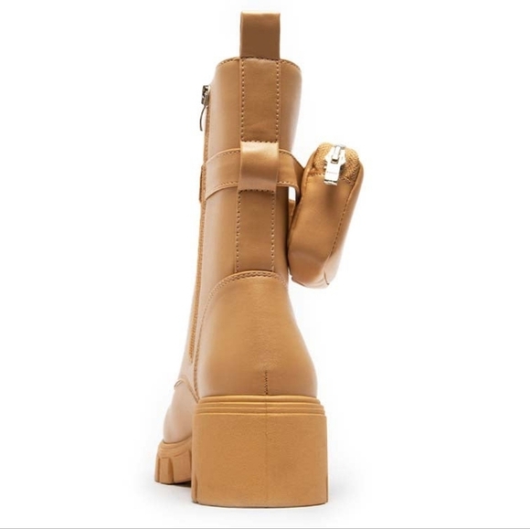 NEW Side Pouch Pocket Combat Boot Ankle Booties Textured Platform Lace-Up - Picture 3 of 10